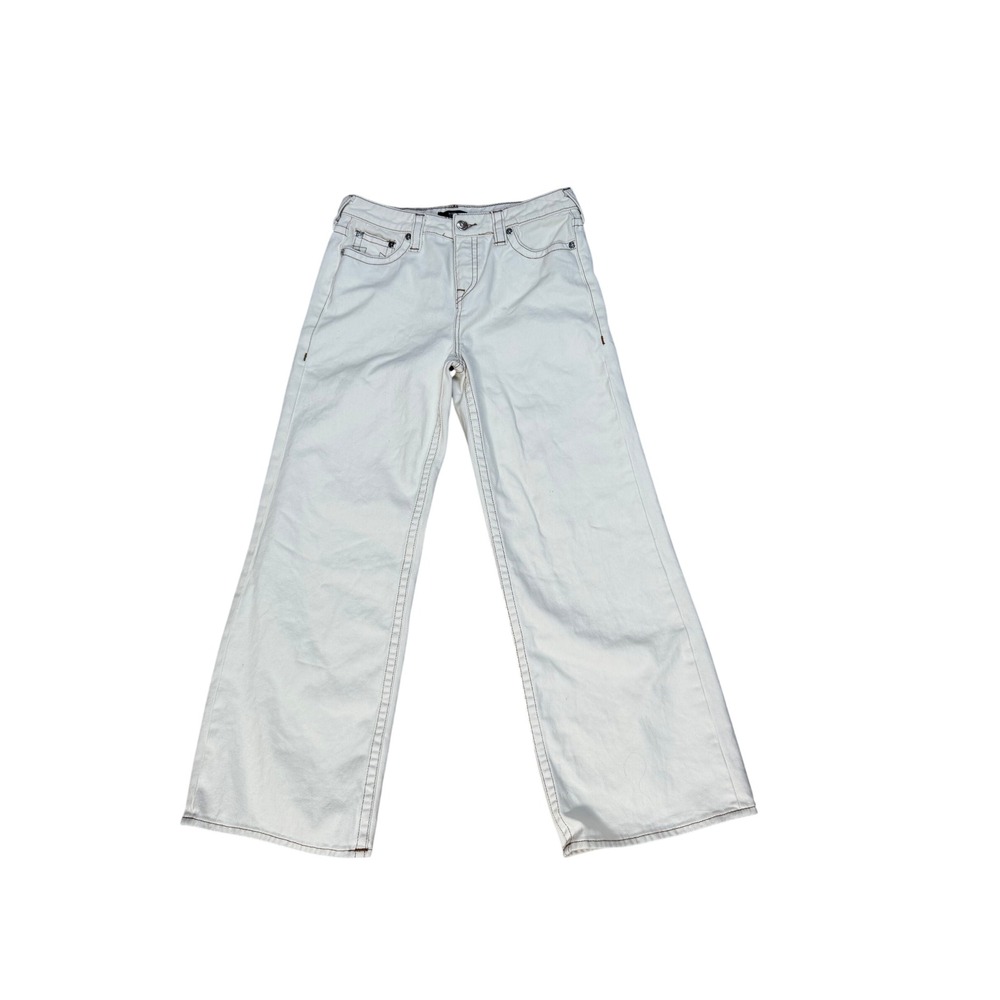 True Religion Bobbi Baggy Jeans White Contrast Stitch Size 28 Wide Leg Cotton